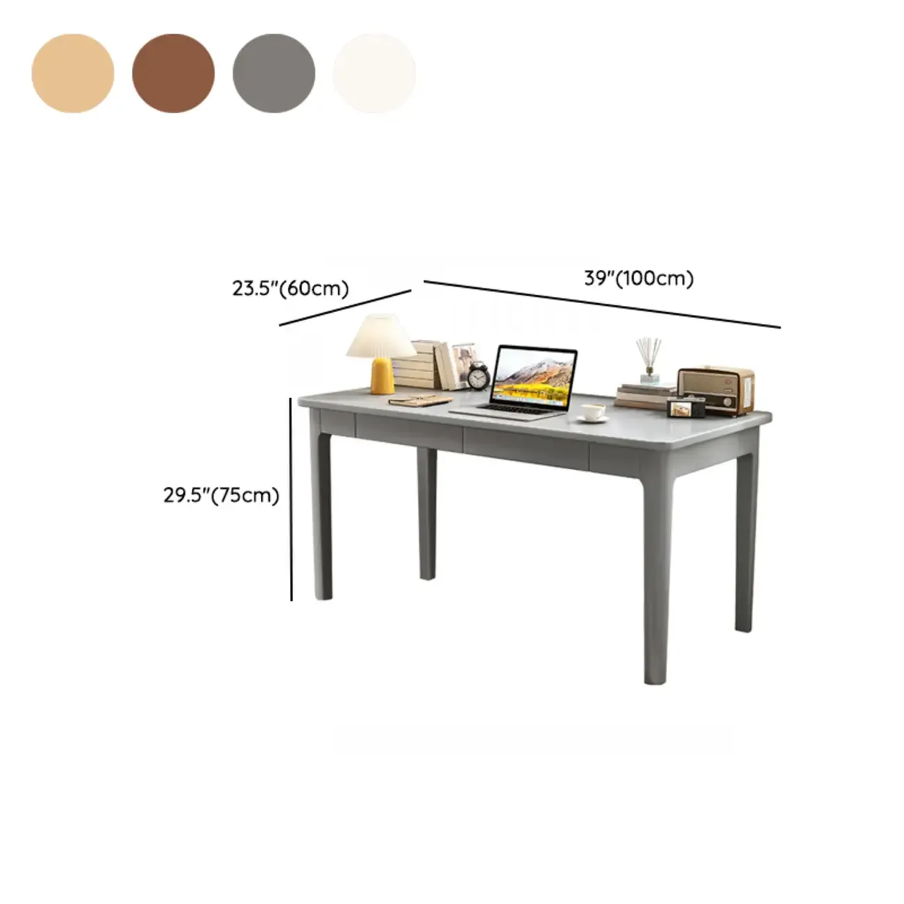 55" Modern Rubber Wood Writing Desk with 2 Drawers #size