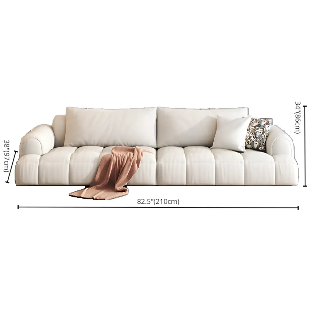 Modern Off-White Fabric Upholstery Sofa for Living Room #size