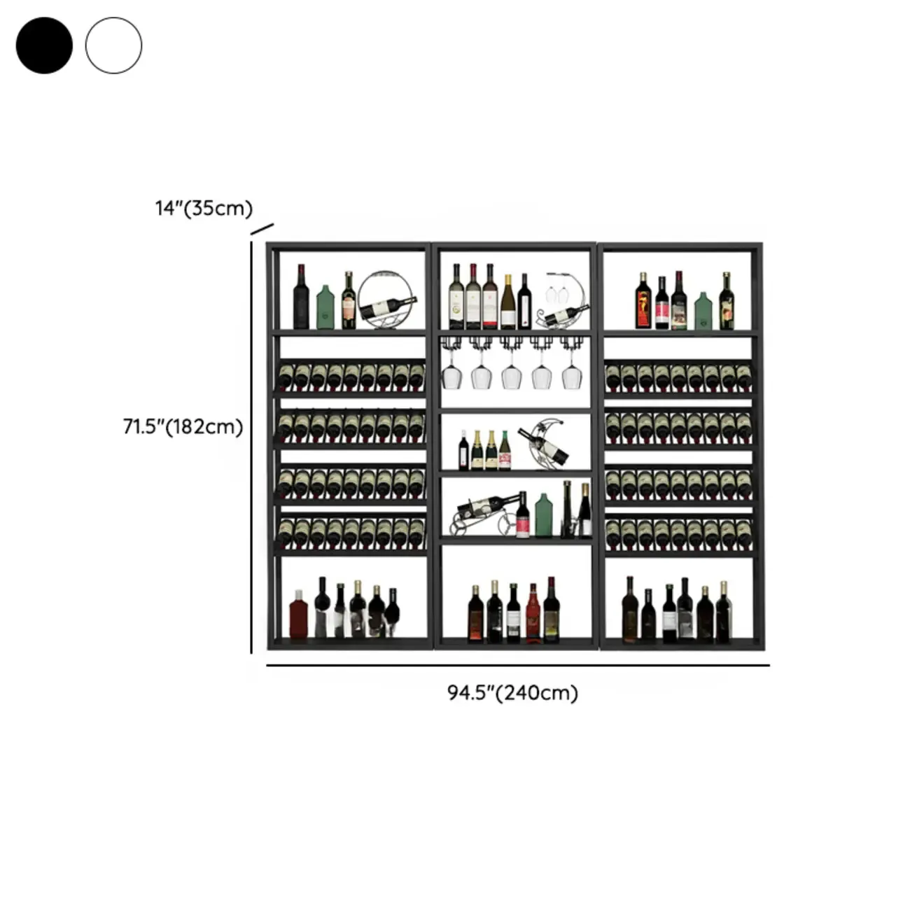 Black Modern Metal Wine Rack with Large Storage Image - 20