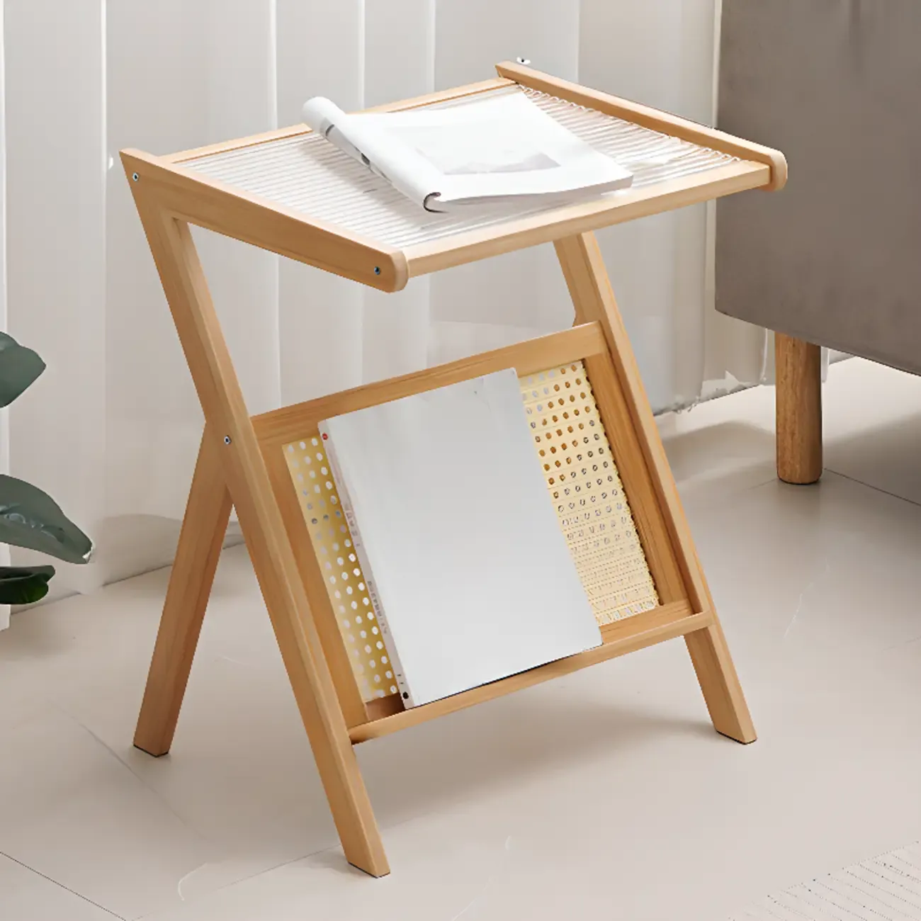 Foldable Transparent Magazine Rack Table Image - 3