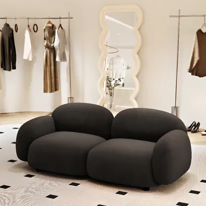 Modern Black Flannel Loveseat 3 Seater Upholstered Sofa for Living Room Image - 1
