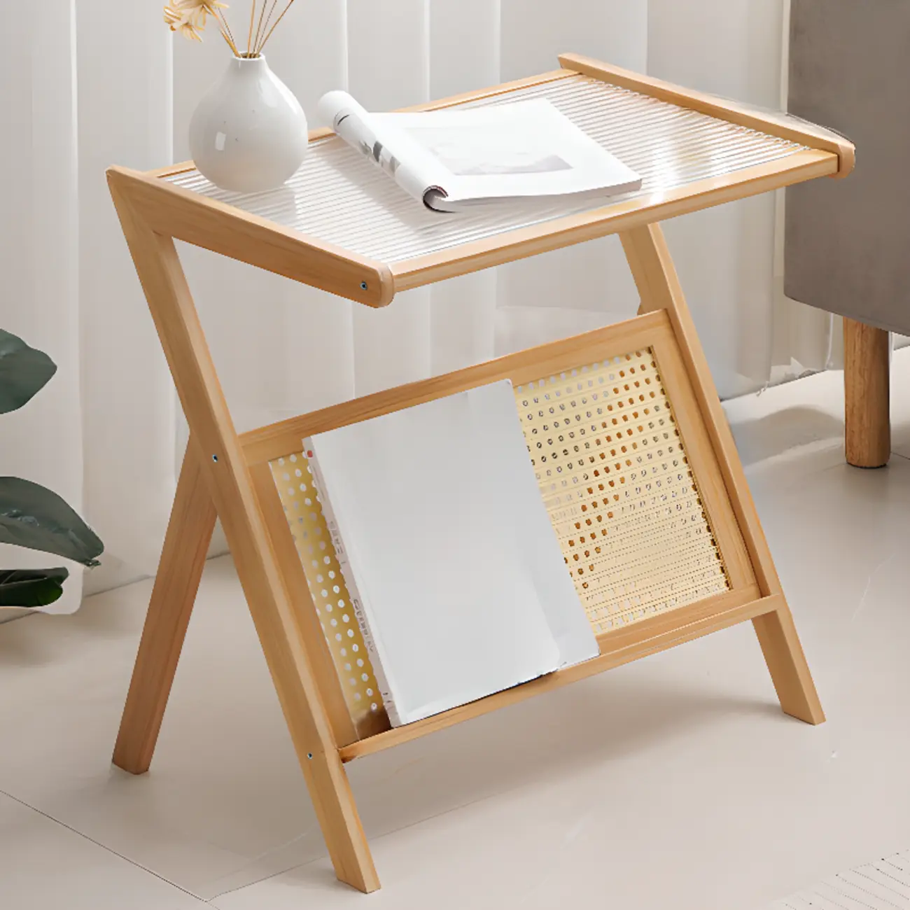 Foldable Transparent Magazine Rack Table Image - 4 | homeyfad
