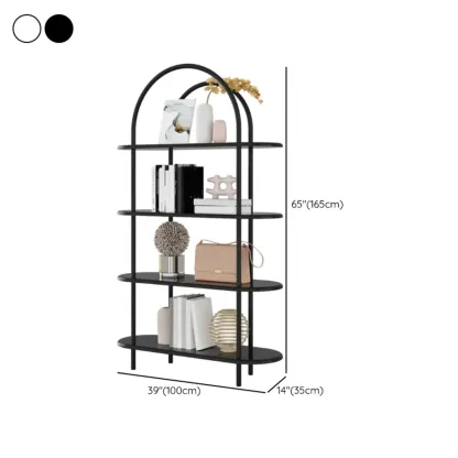 4-Tiers Etagere Arched Open Bookshelf with Metal Frame in White & Black #size