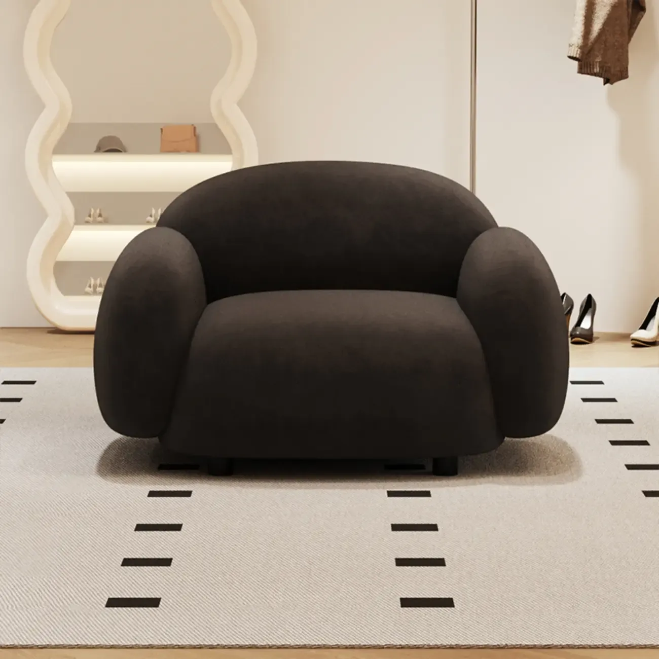 Modern Black Flannel Loveseat 3 Seater Upholstered Sofa for Living Room Image - 2