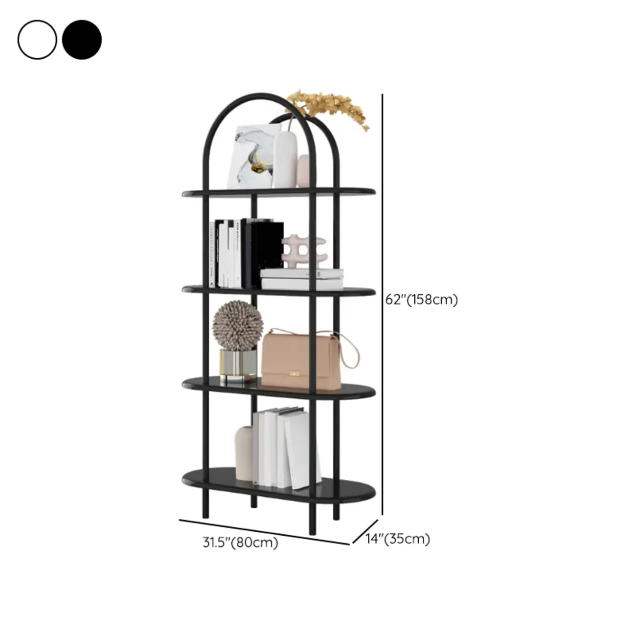 4-Tiers Etagere Arched Open Bookshelf with Metal Frame in White & Black Image - 14 | homeyfad