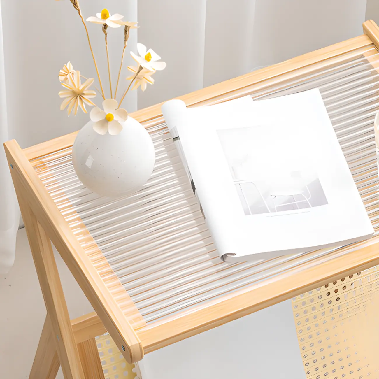 Foldable Transparent Magazine Rack Table Image - 6 | homeyfad