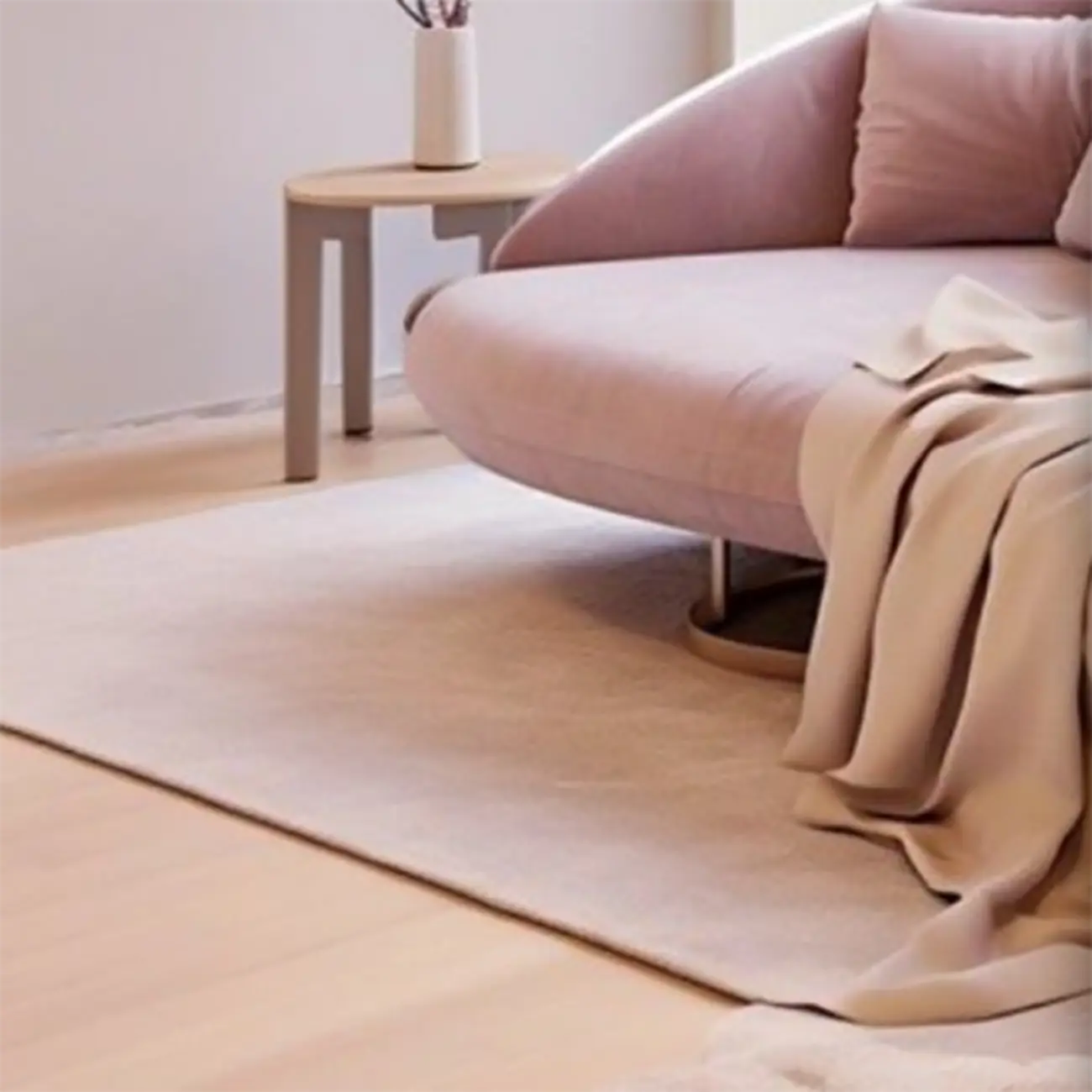 Flannel Upholstered Curved Pink Lounge Chaise for Living Room with 3 Pillows Image - 8 | homeyfad