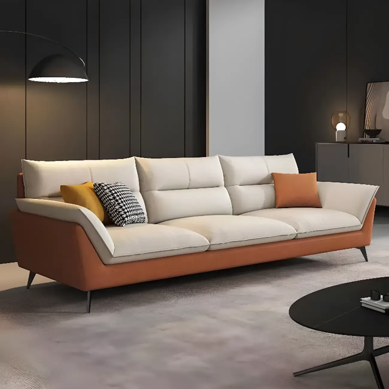 Comfy Upholstered Sofa Couch with 3 Throw Pillows for Drawing Room Image - 1