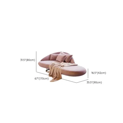 Flannel Upholstered Curved Pink Lounge Chaise for Living Room with 3 Pillows #size