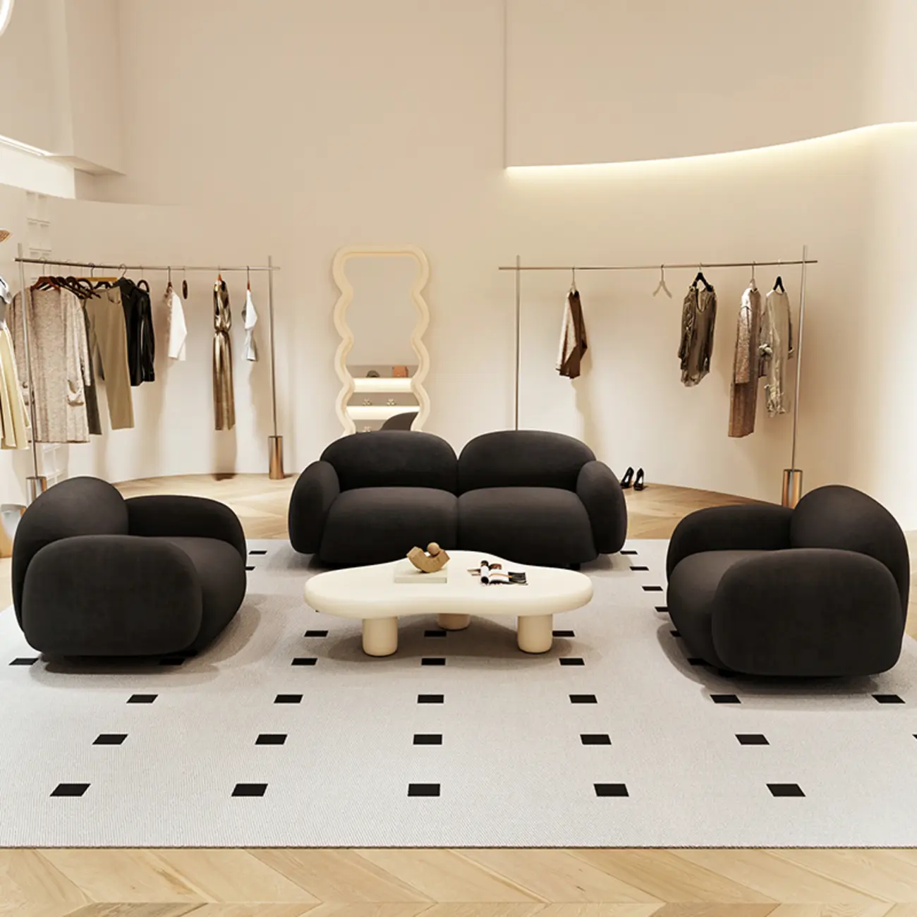 Modern Black Flannel Loveseat 3 Seater Upholstered Sofa for Living Room Image - 5 | homeyfad
