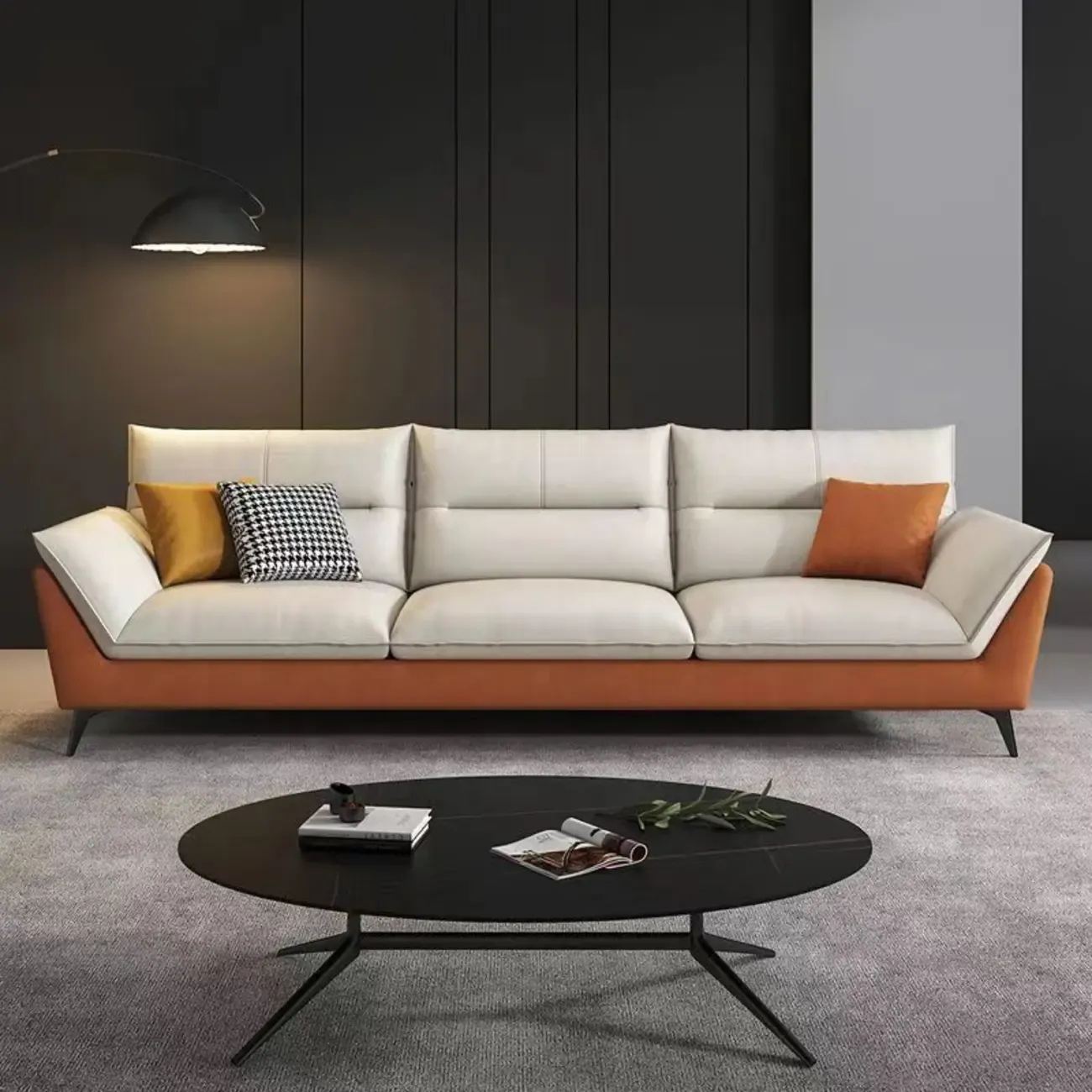 Comfy Upholstered Sofa Couch with 3 Throw Pillows for Drawing Room Image - 2
