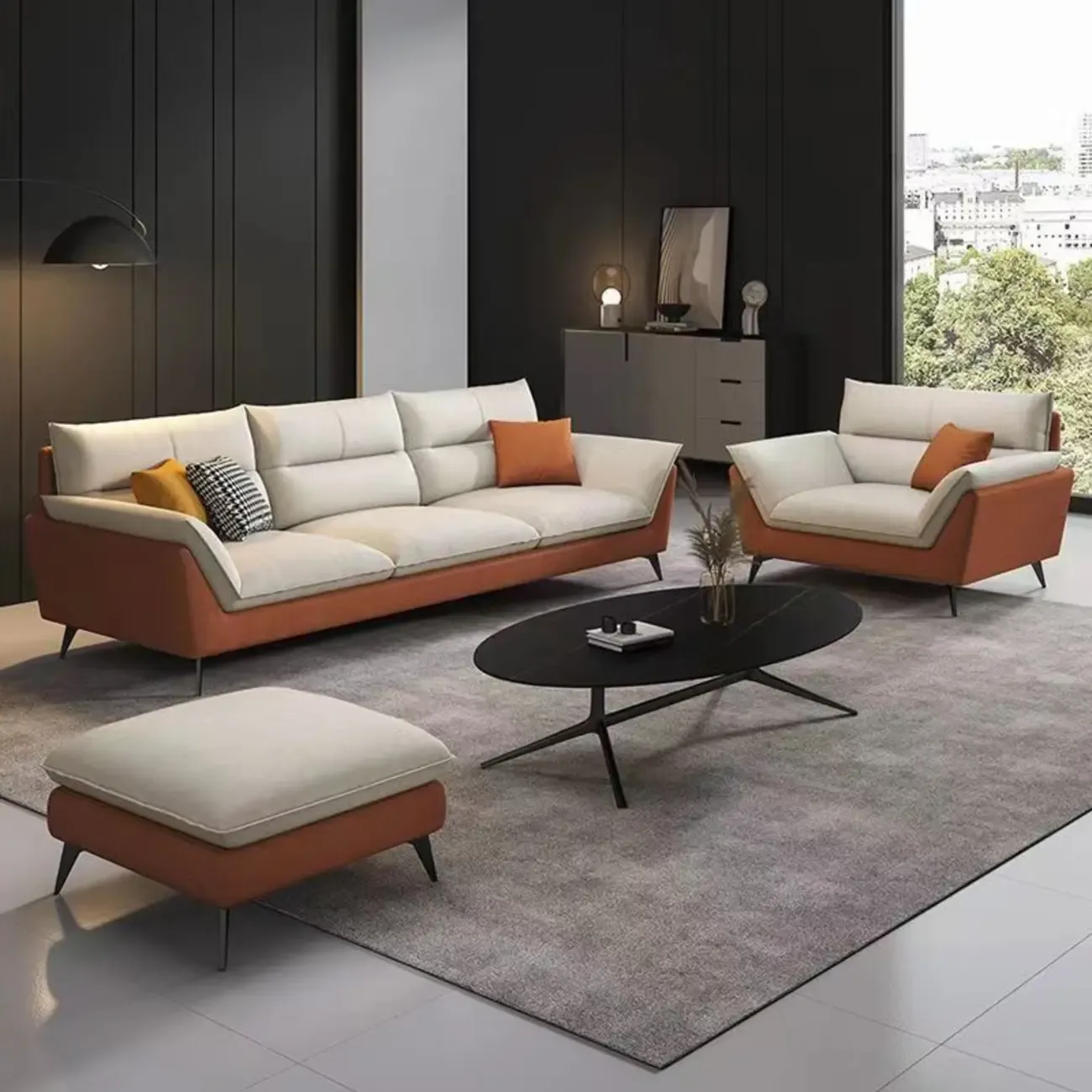 Comfy Upholstered Sofa Couch with 3 Throw Pillows for Drawing Room Image - 3