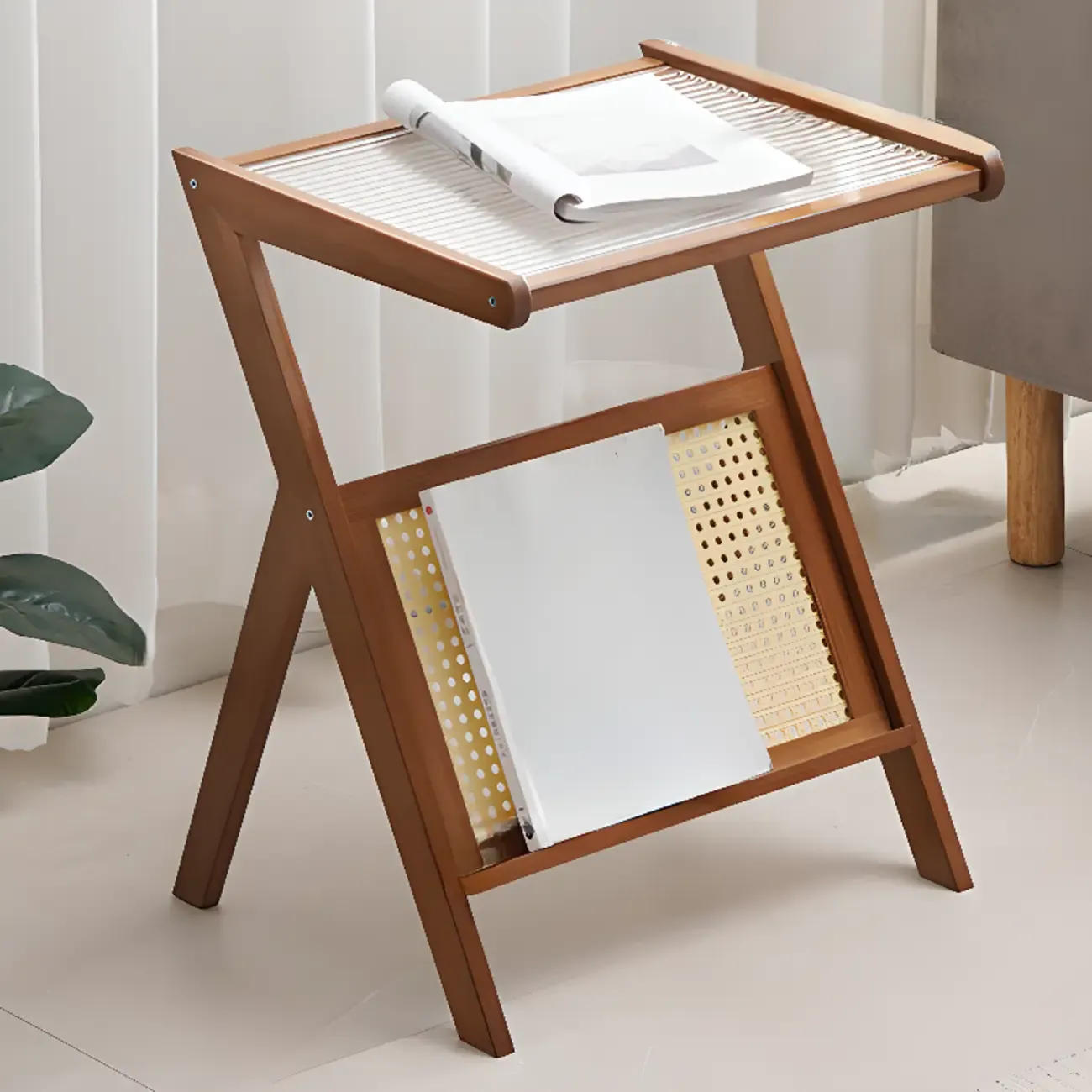 Foldable Transparent Magazine Rack Table Image - 9