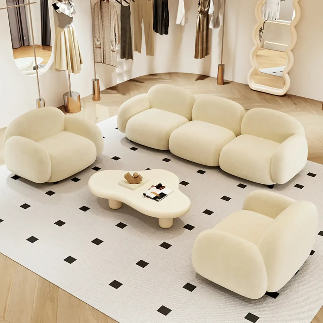 Modern Black Flannel Loveseat 3 Seater Upholstered Sofa for Living Room Image - 7