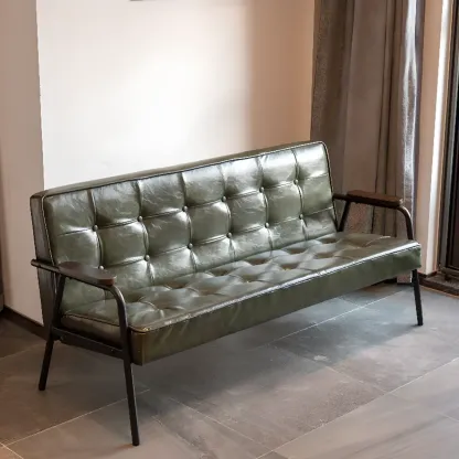 Minimalist Leather Upholstery Sofa with Metal Legs Image - 1