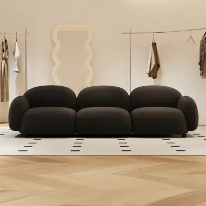 Modern Black Flannel Loveseat 3 Seater Upholstered Sofa for Living Room Image - 9