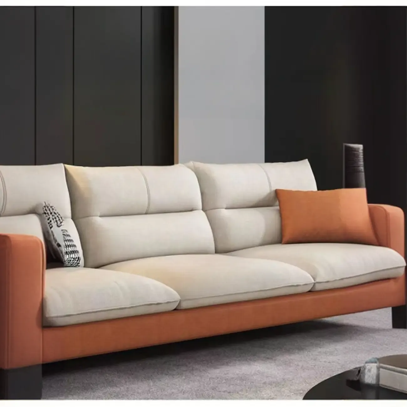 Comfy Upholstered Sofa Couch with 3 Throw Pillows for Drawing Room Image - 6