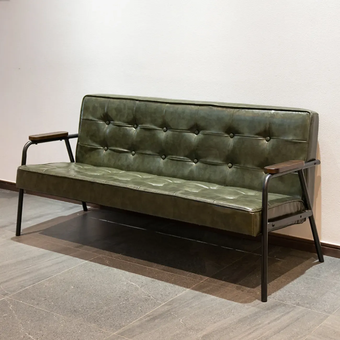 Minimalist Leather Upholstery Sofa with Metal Legs Image - 2