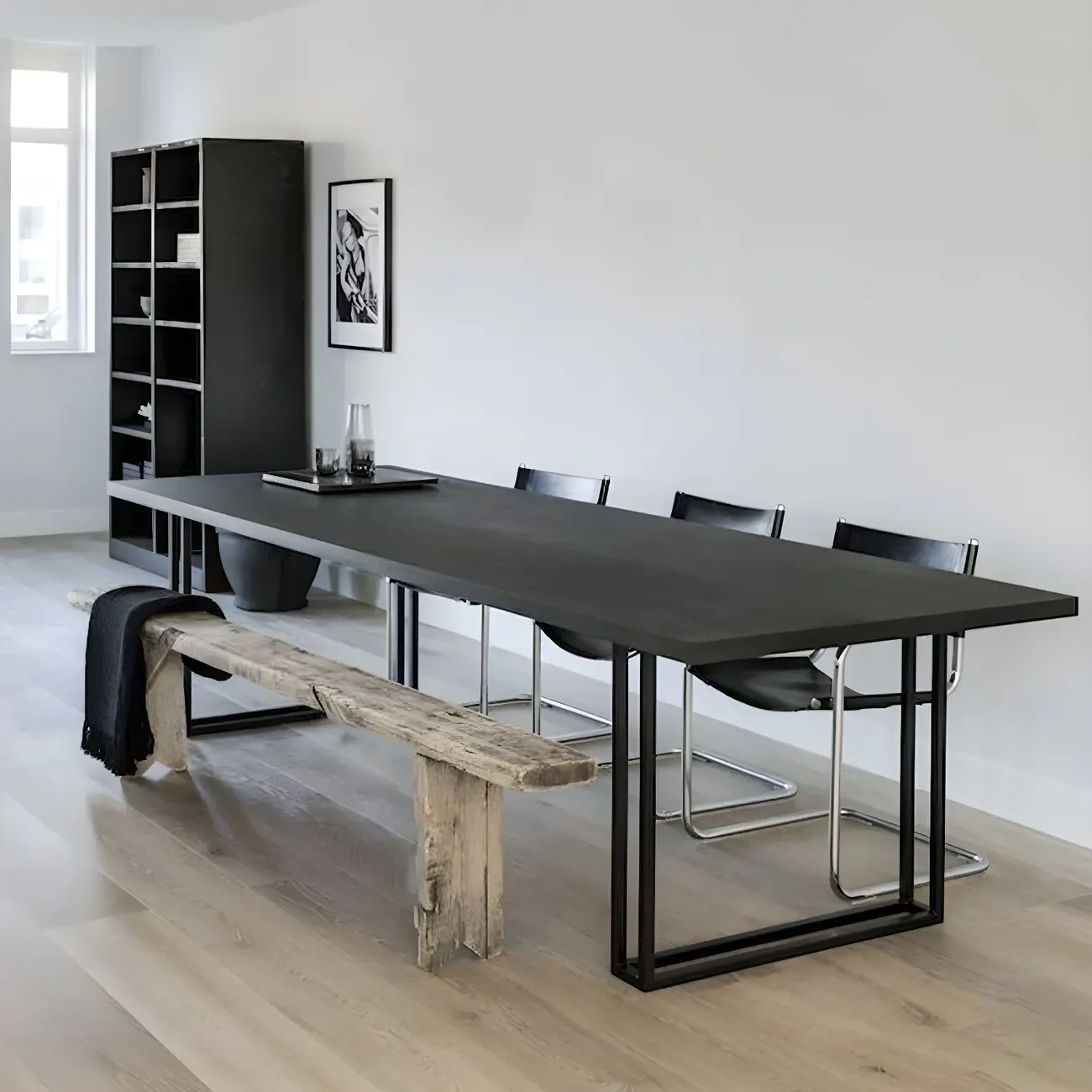 Industrial Black Rectangular Writing Desk with Metal Base  Image - 1