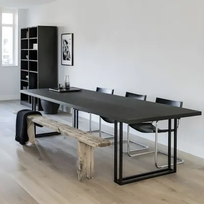 Industrial Black Rectangular Writing Desk with Metal Base  Image - 1
