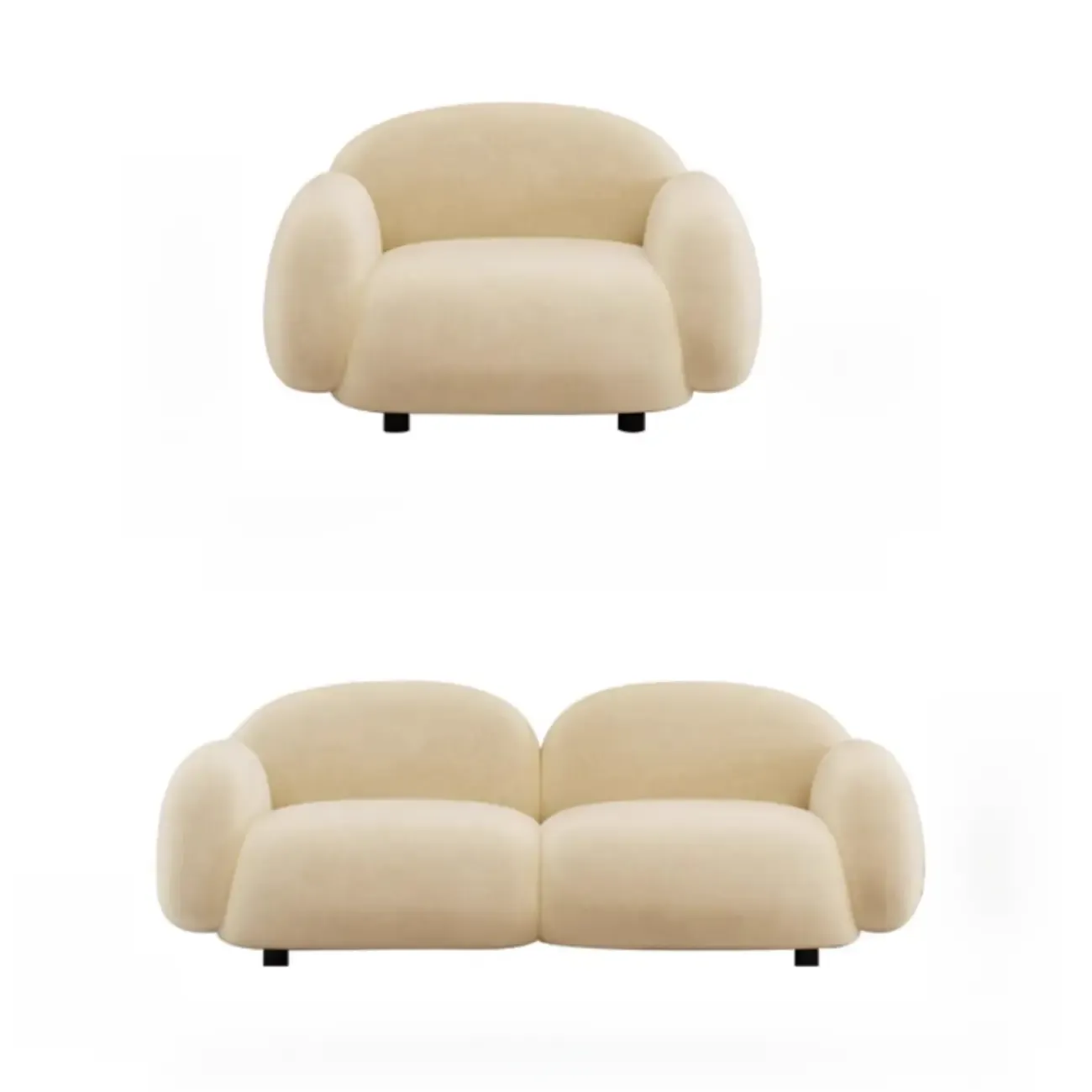 Modern Black Flannel Loveseat 3 Seater Upholstered Sofa for Living Room Image - 10
