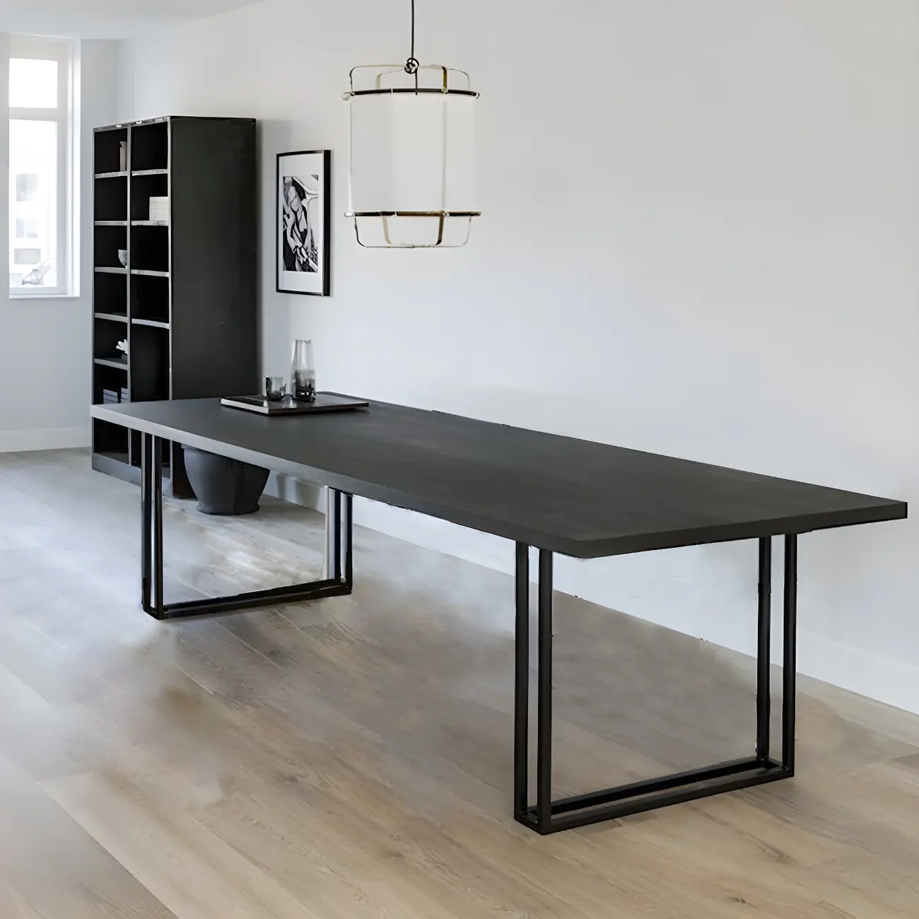 Industrial Black Rectangular Writing Desk with Metal Base  Image - 2 | homeyfad