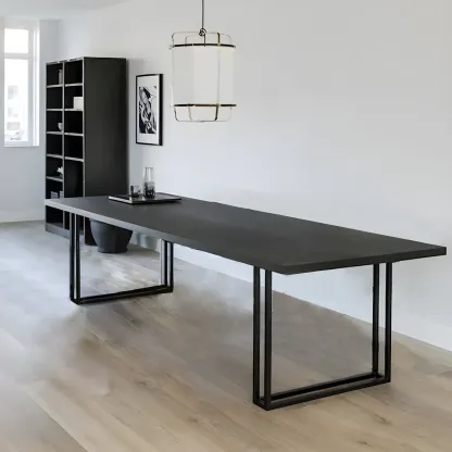 Industrial Black Rectangular Writing Desk with Metal Base  Image - 2