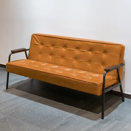Minimalist Leather Upholstery Sofa with Metal Legs Image - 4