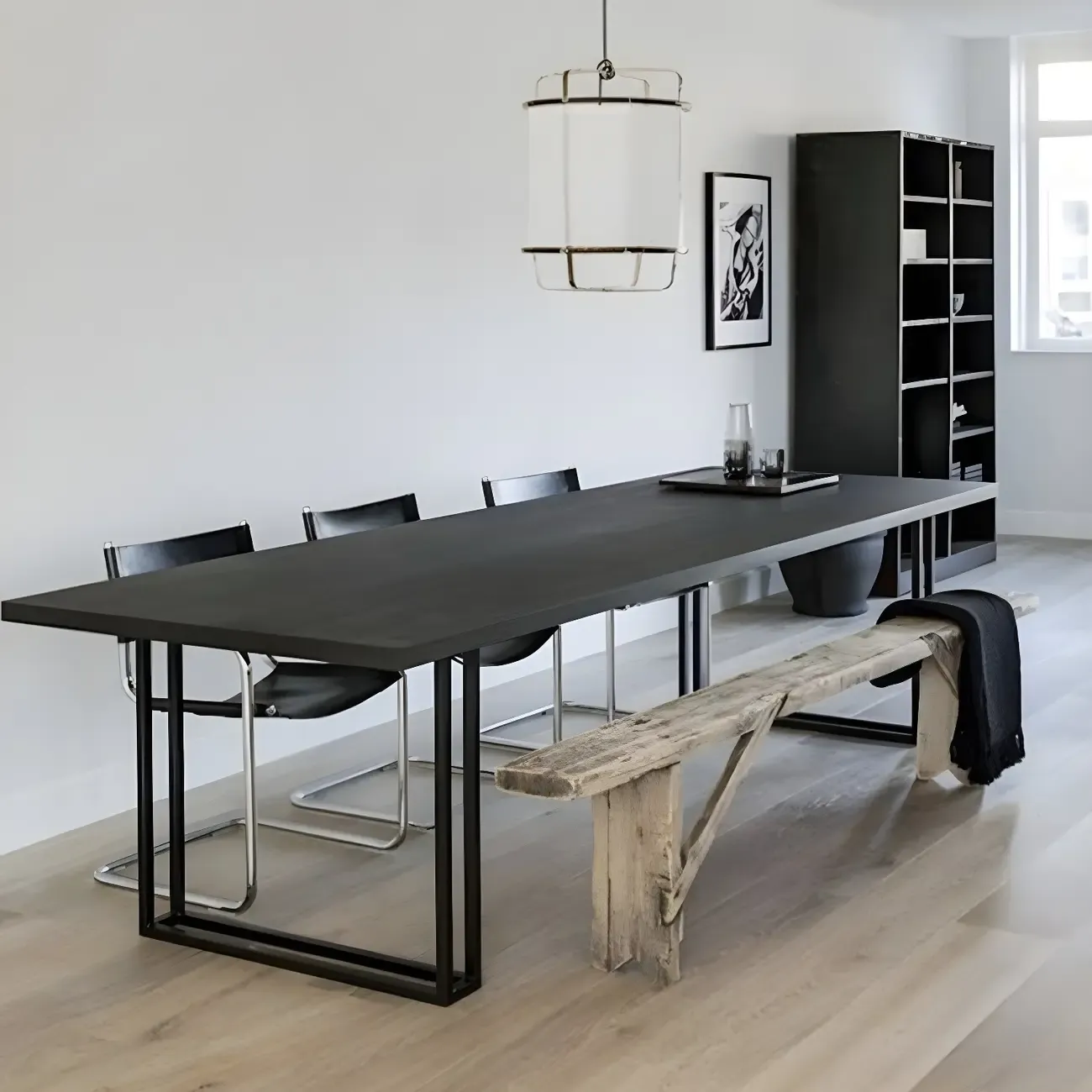 Industrial Black Rectangular Writing Desk with Metal Base  Image - 3