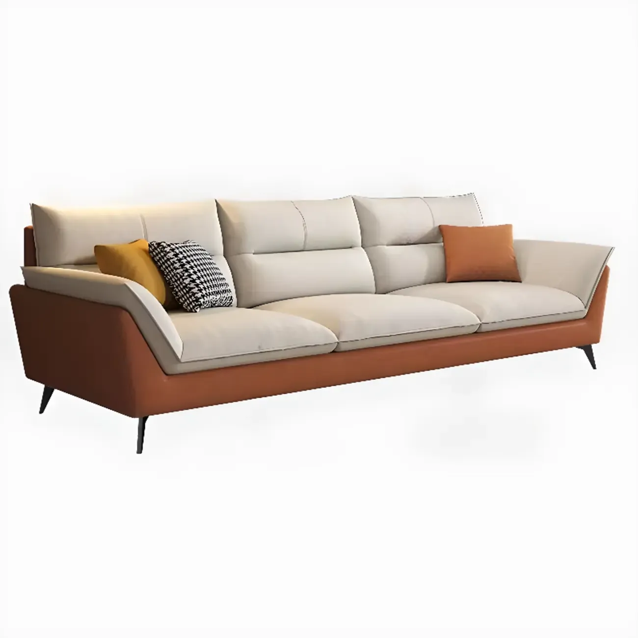 Comfy Upholstered Sofa Couch with 3 Throw Pillows for Drawing Room Image - 9