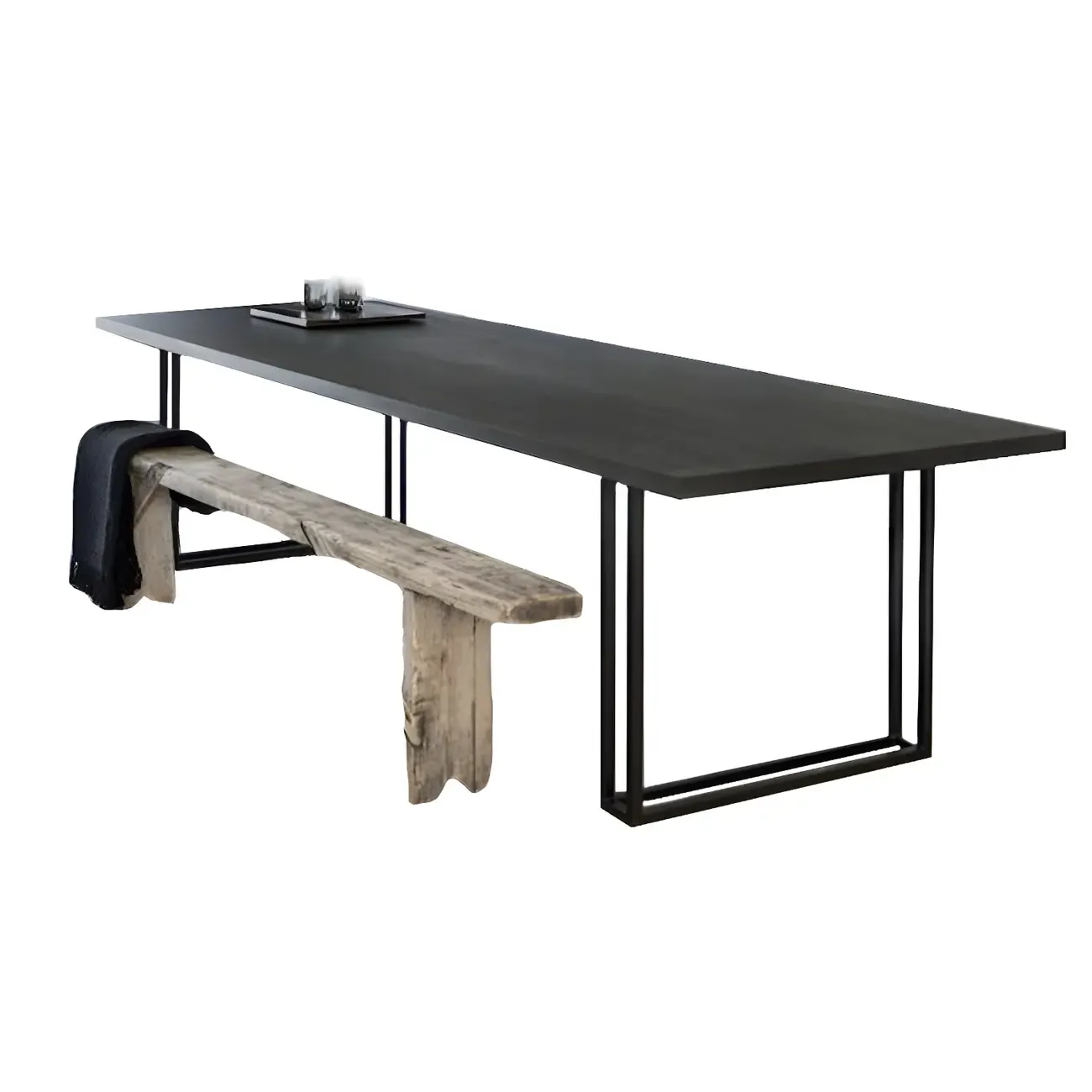 Industrial Black Rectangular Writing Desk with Metal Base  Image - 5