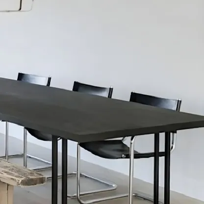 Industrial Black Rectangular Writing Desk with Metal Base  Image - 7
