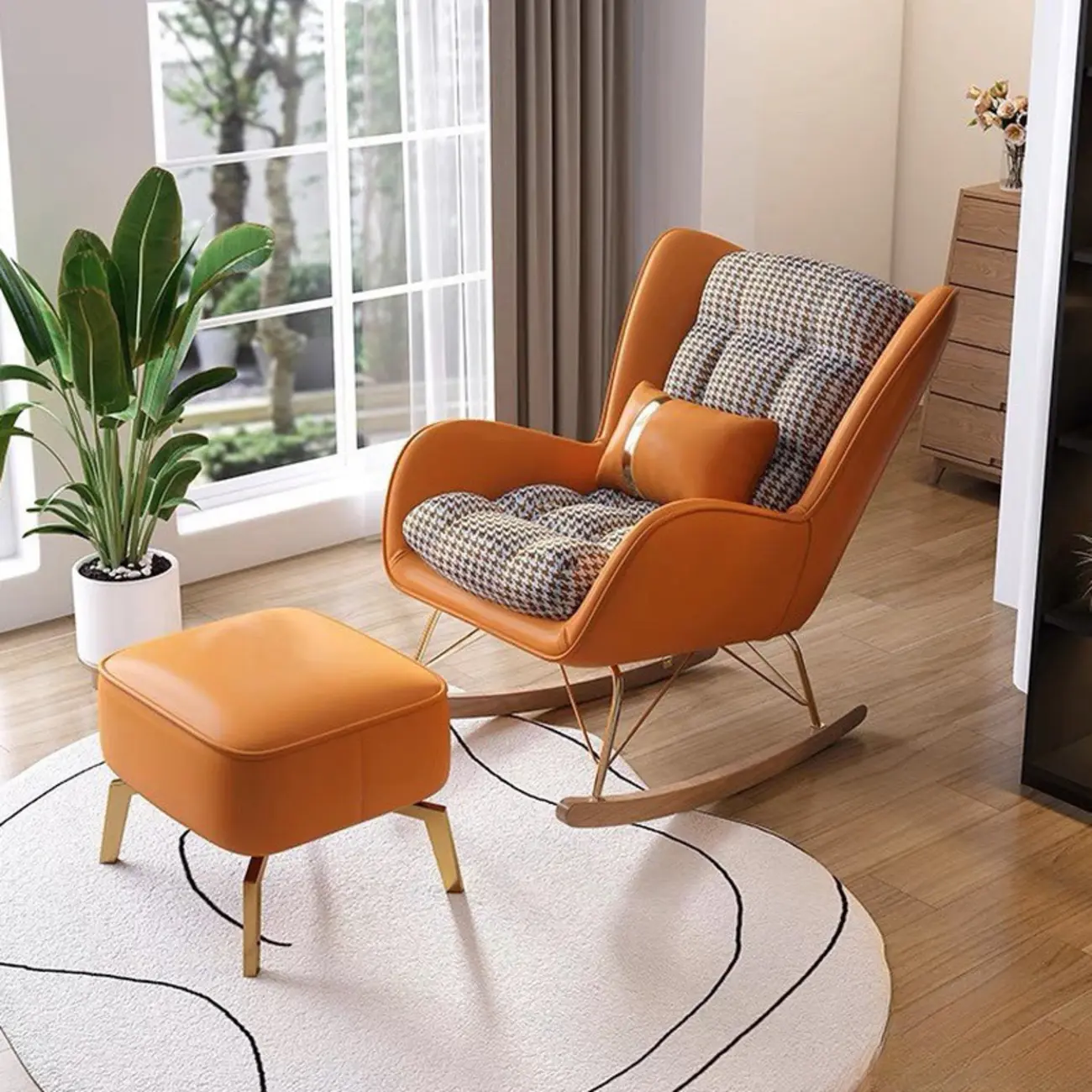 2 Piece Set Upholstered Rocking Chair Couch for Living Room Image - 1 | homeyfad