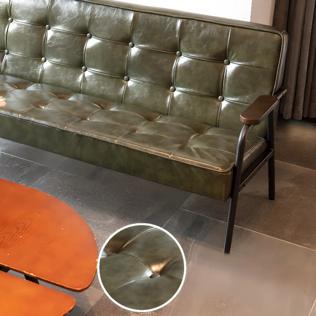 Minimalist Leather Upholstery Sofa with Metal Legs Image - 8 | homeyfad
