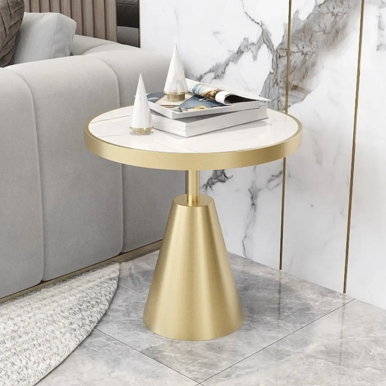 Art Deco Sintered Stone Circular Side Table Image - 2