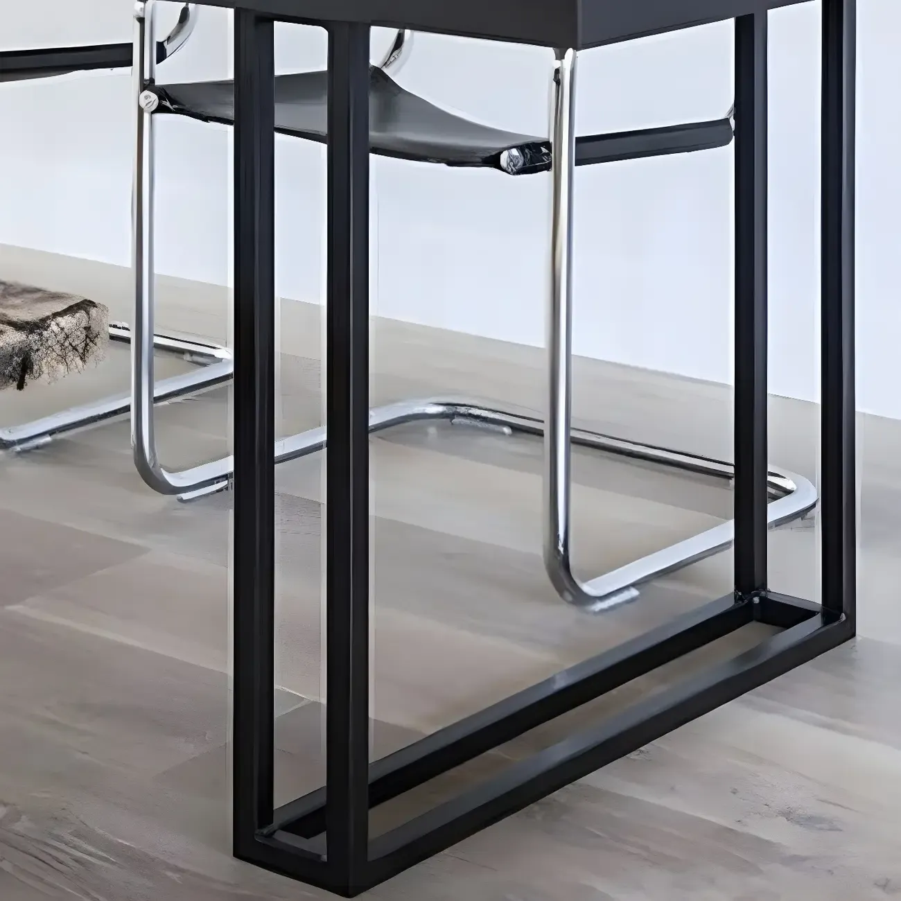 Industrial Black Rectangular Writing Desk with Metal Base  Image - 8