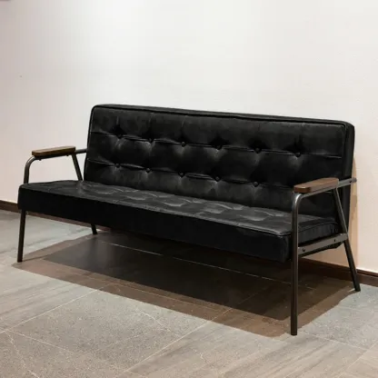 Minimalist Leather Upholstery Sofa with Metal Legs Image - 9
