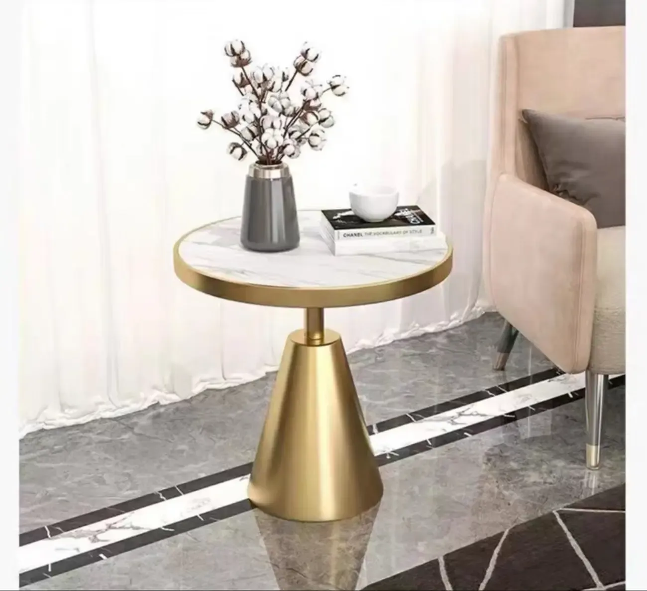 Art Deco Sintered Stone Circular Side Table Image - 3