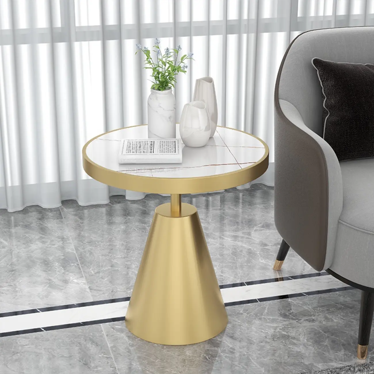 Art Deco Sintered Stone Circular Side Table Image - 4 | homeyfad