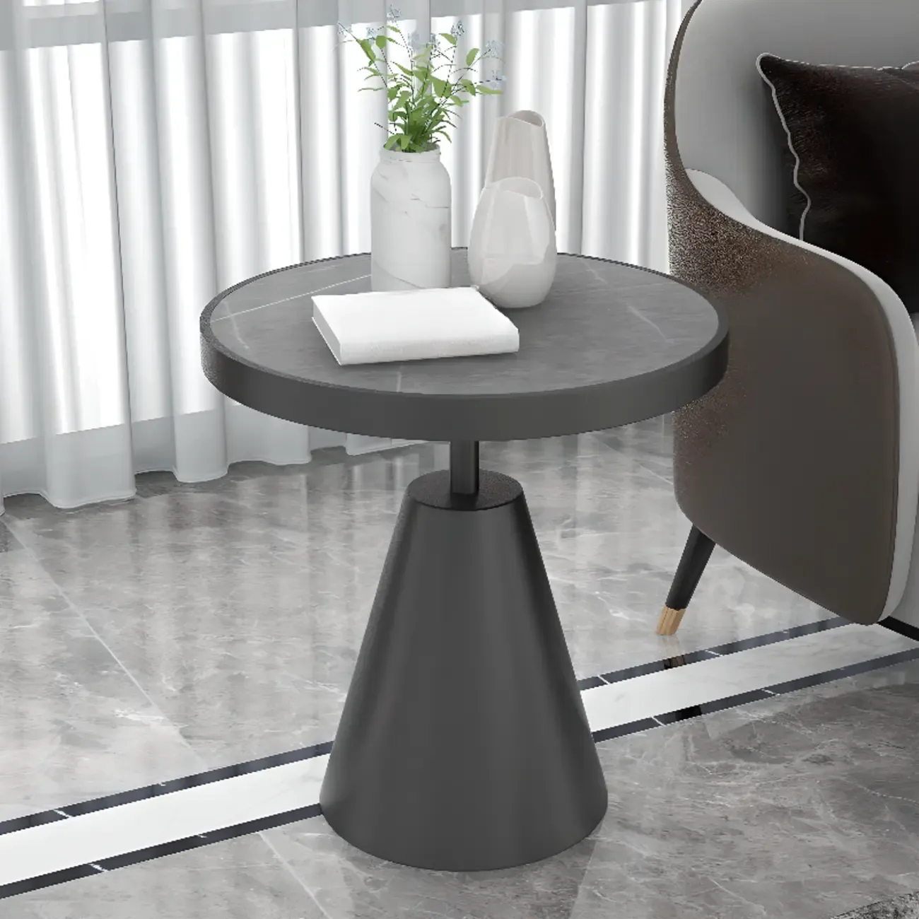 Art Deco Sintered Stone Circular Side Table Image - 5
