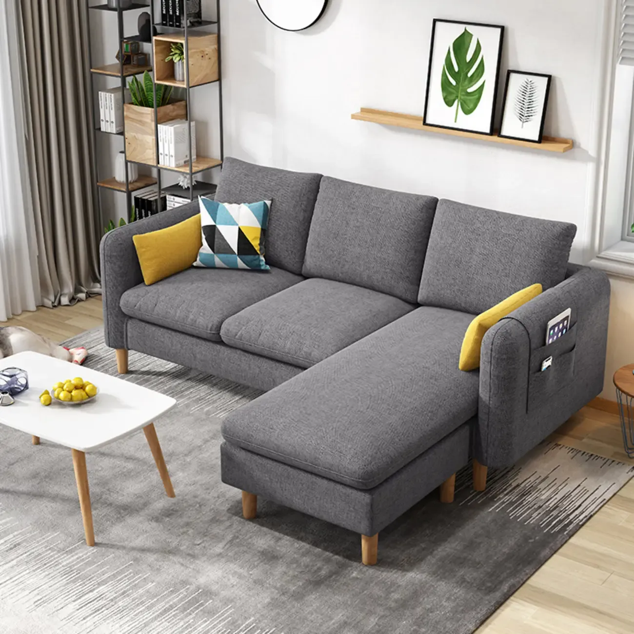 Modern Upholstered Sectional Sofa with Receptacle Storage Image - 9