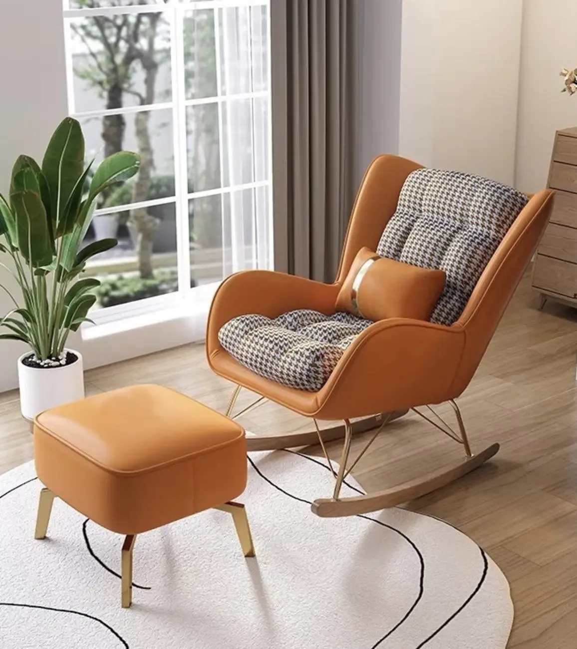 2 Piece Set Upholstered Rocking Chair Couch for Living Room Image - 7