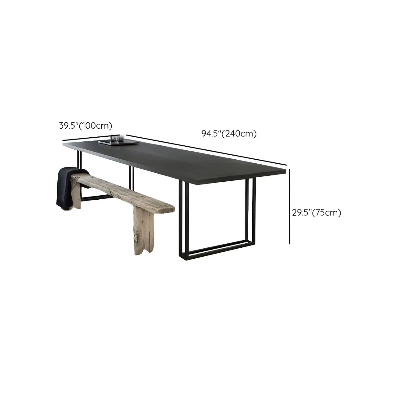 Industrial Black Rectangular Writing Desk with Metal Base Image - 15