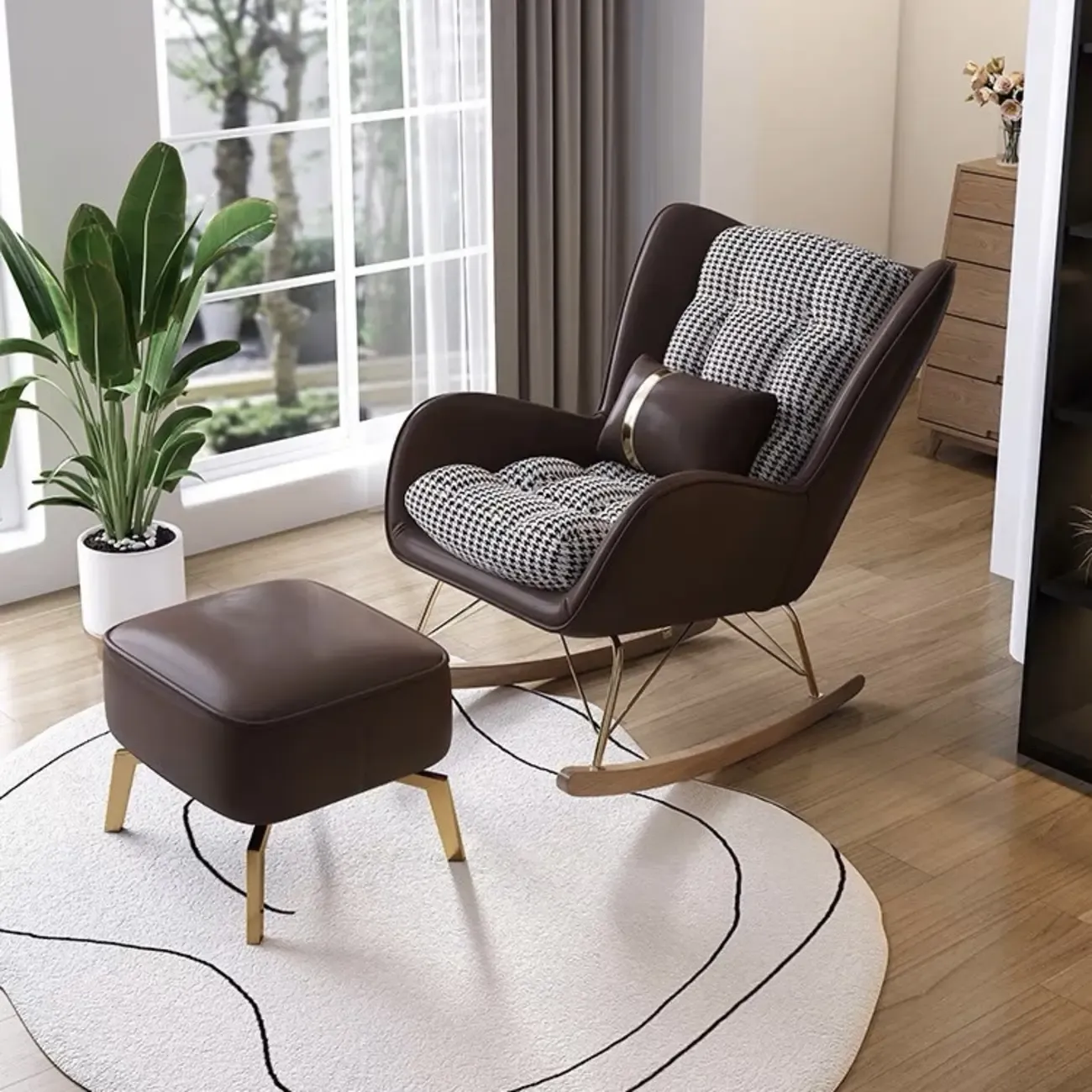 2 Piece Set Upholstered Rocking Chair Couch for Living Room Image - 9