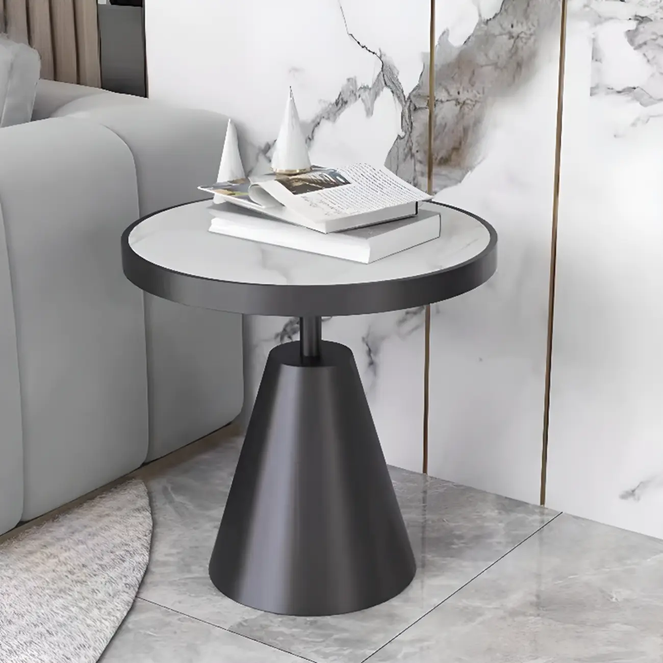 Art Deco Sintered Stone Circular Side Table Image - 10 | homeyfad