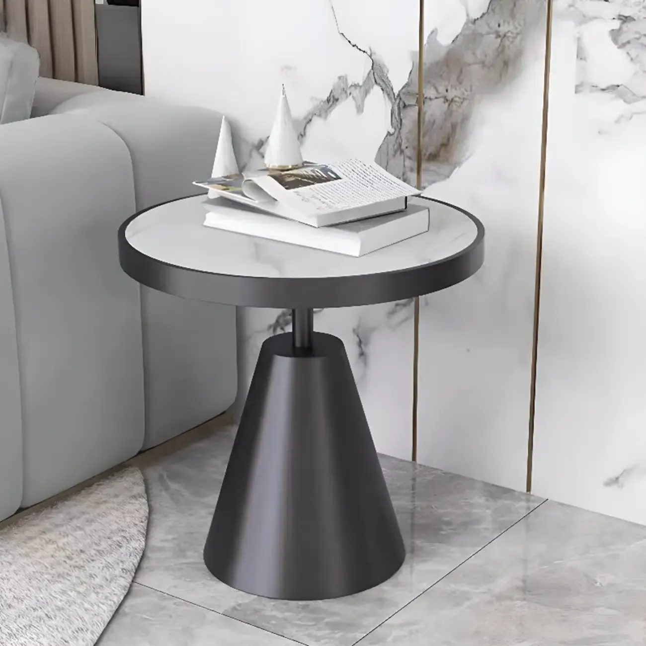 Art Deco Sintered Stone Circular Side Table Image - 10