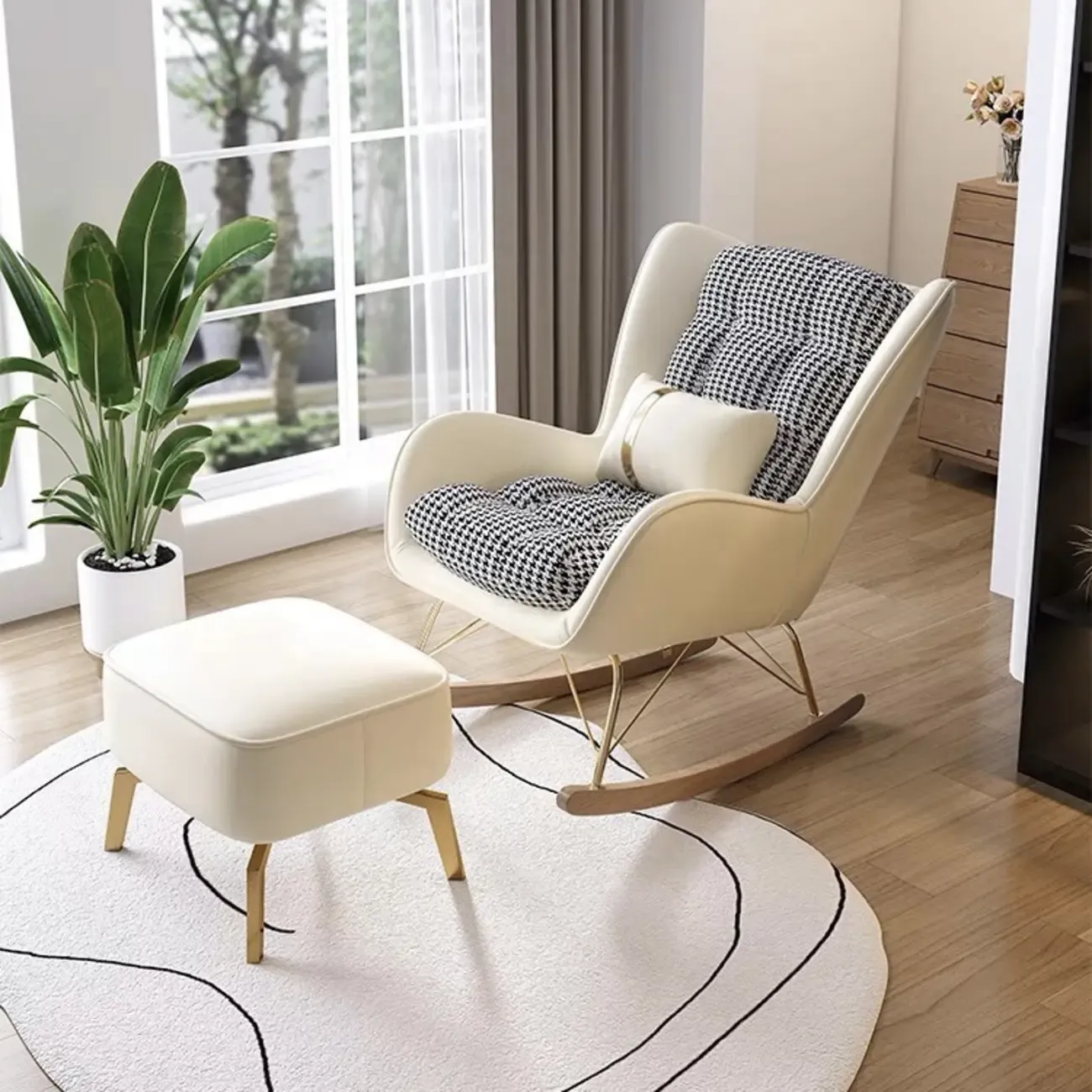 2 Piece Set Upholstered Rocking Chair Couch for Living Room Image - 11
