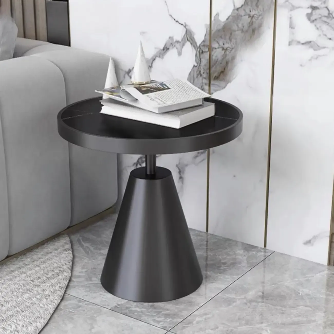 Art Deco Sintered Stone Circular Side Table Image - 13