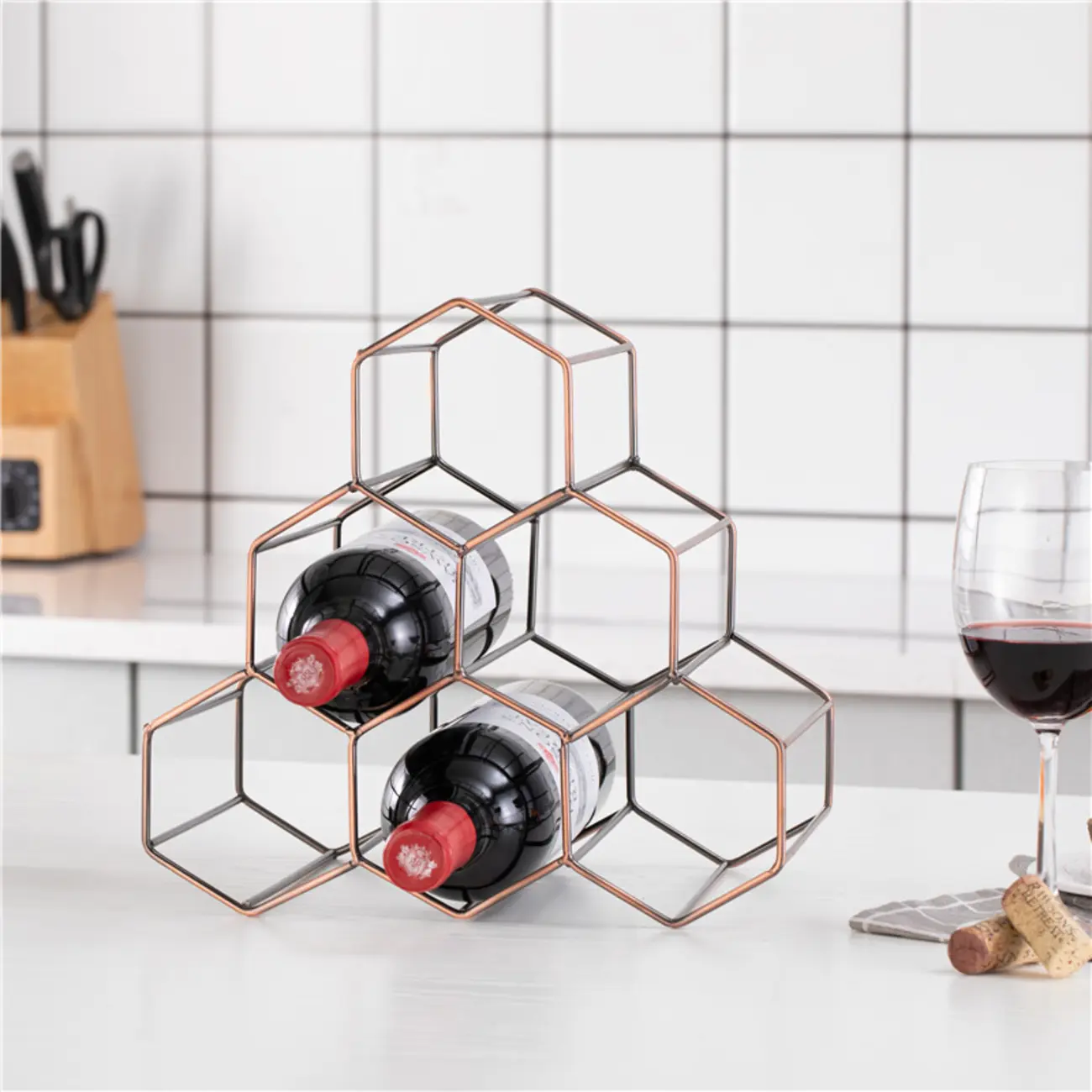 Modern Metal Honeycomb Wine Rack Tabletop Wine Storage Image - 1 | homeyfad