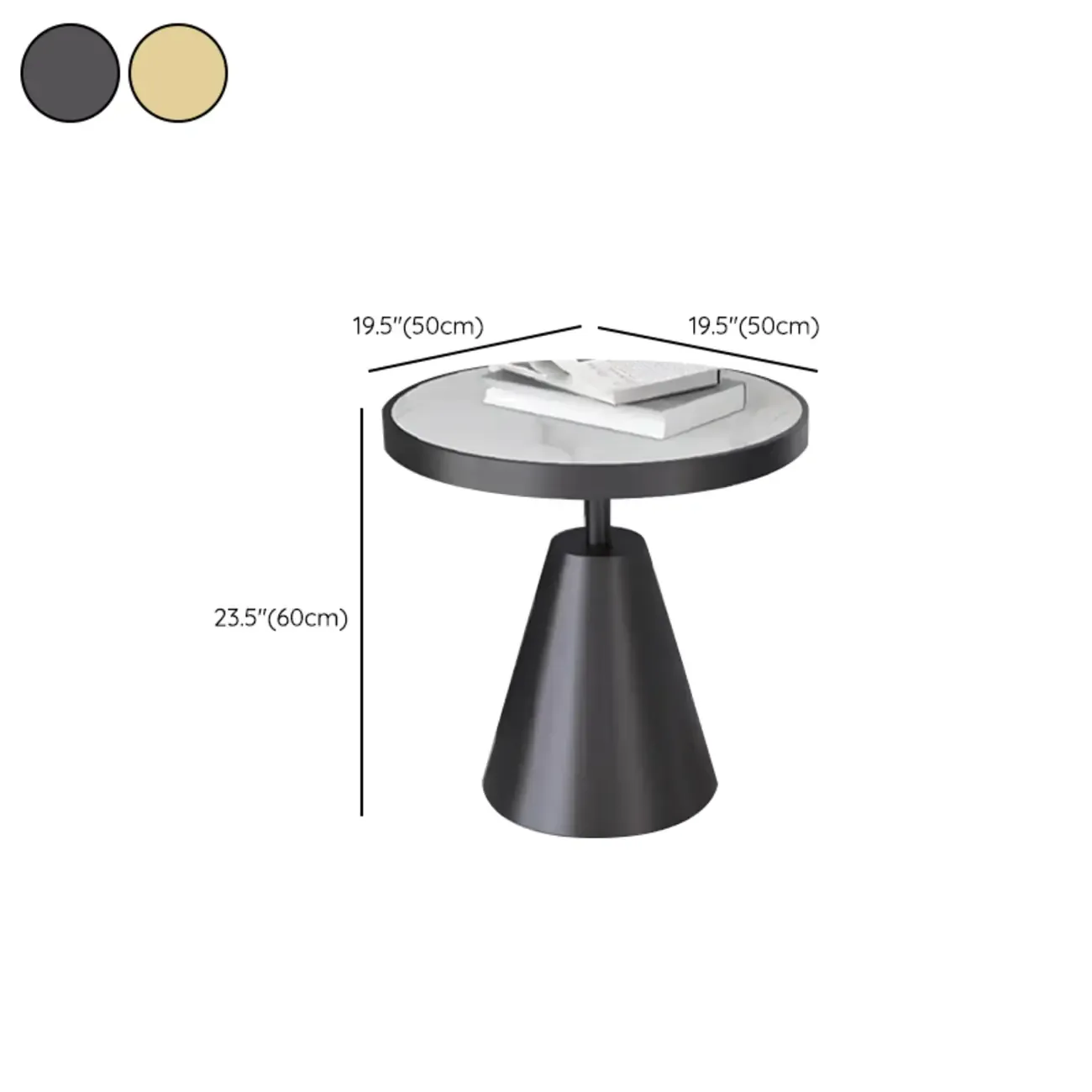 Art Deco Sintered Stone Circular Side Table #size
